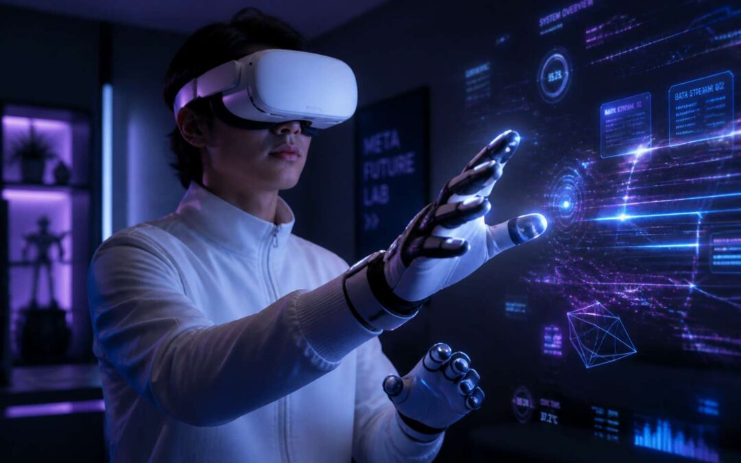 Step into virtual worlds with vr headset and gloves for lifelike interaction.